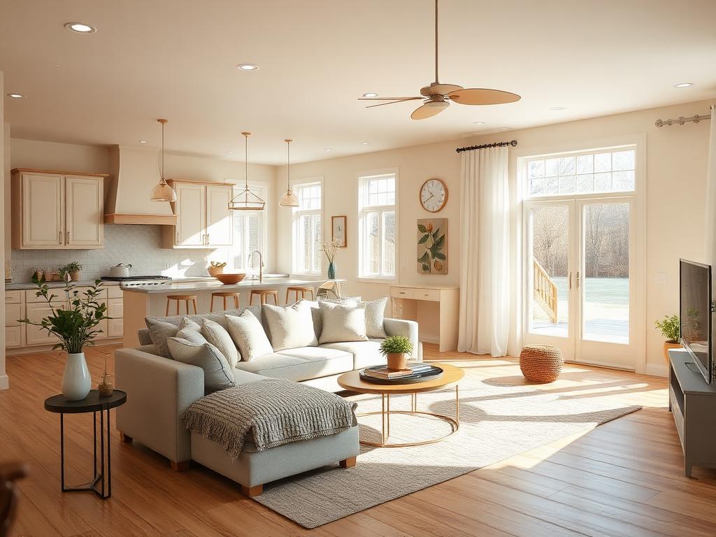 Bright open living area in a Chatham-style suburban home with natural daylight, clean surfaces, and a welcoming lived-in feel